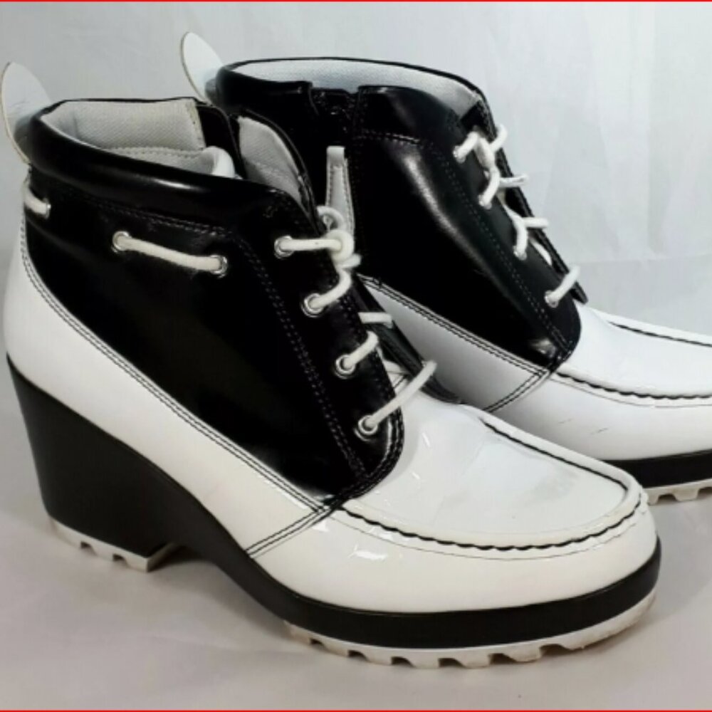 Rockport Ankle Boot Womens Sz 7 Leather White/Black HydroShield Adiprene Adidas